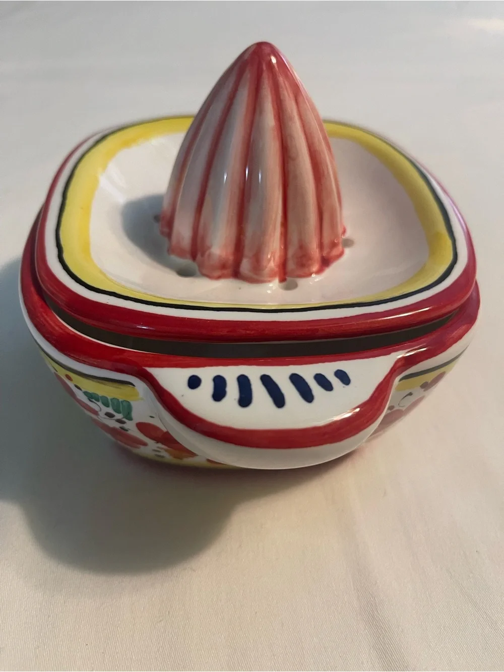 Hand-Painted Deruta Juicer with Red & Yellow Floral Band